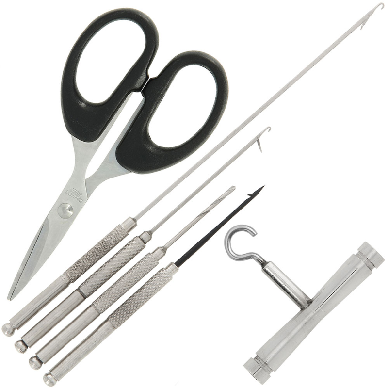 NGT 6pc Stainless Tool Set - 4 Needles, Braid Scissors and Knot Puller